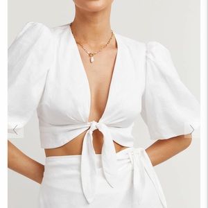White Linen Crop Top